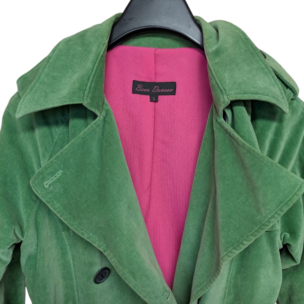 Beau Dawson Green Velvet Double Breasted Trenchcoat Size Small - Picture 5 of 11